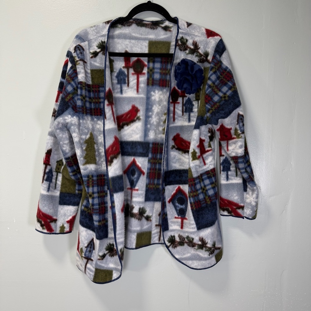 Women's Handmade Multicolor Winter Patterned Fleece Jacket M/L Petite